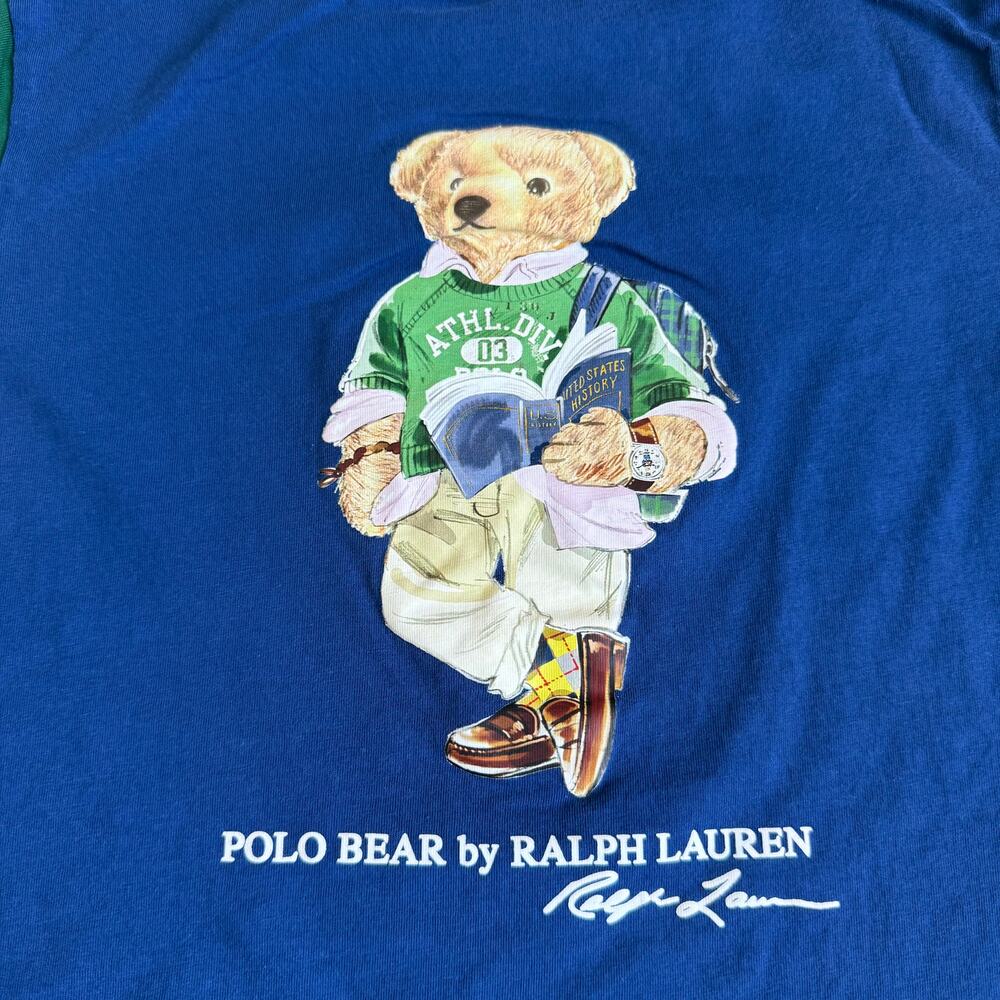 Polo Ralph Lauren Jersey Polo Bear Blue Short Sleeve Shirt Medium 10/12 - Picture 3 of 10
